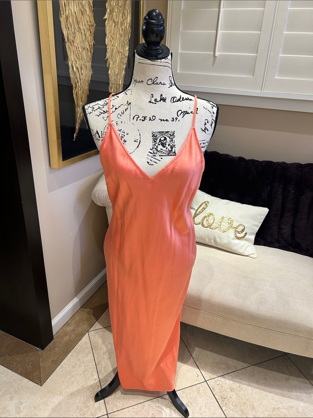 Express Coral Satin Slip Midi Dress